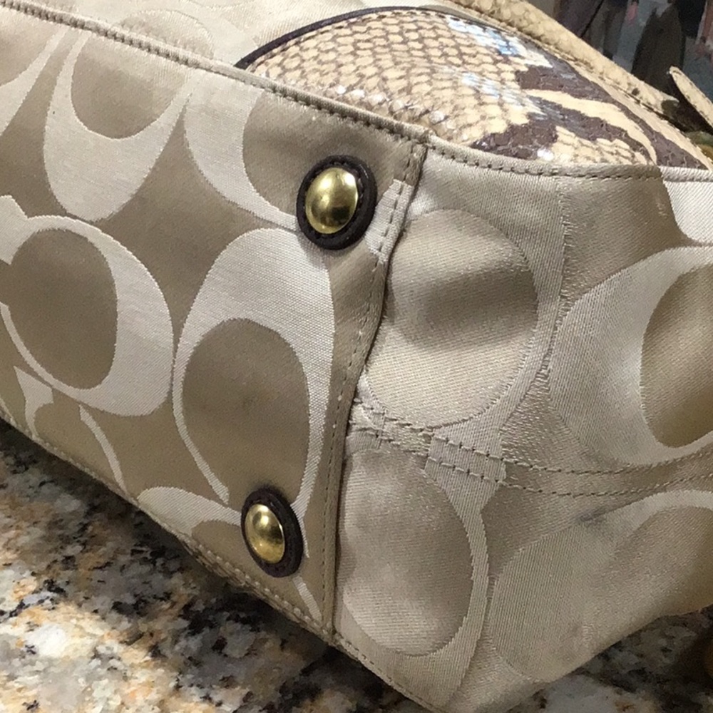 Coach Collette Signature Sateen Satchel Handbag Faux Snakeskin - Picture 15 of 16